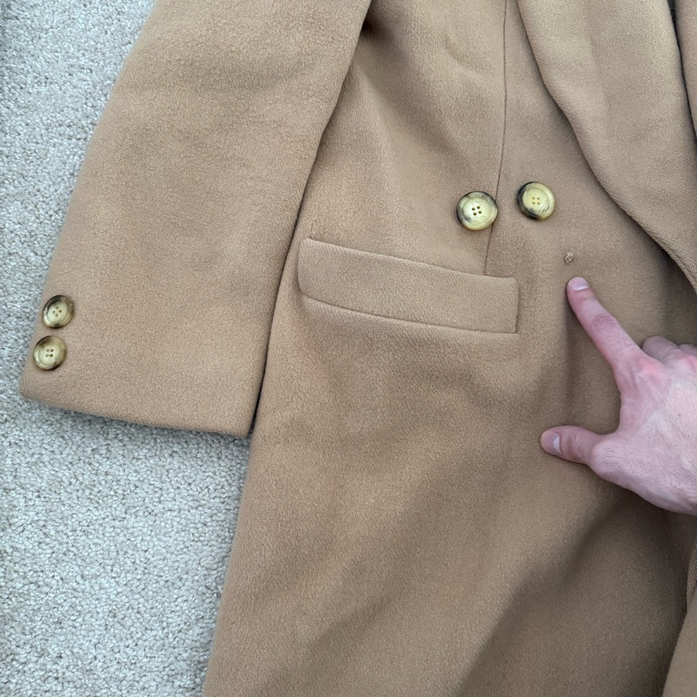 Vintage Christian Dior long overcoat M/L double breasted long brown tan camel - Picture 10 of 11